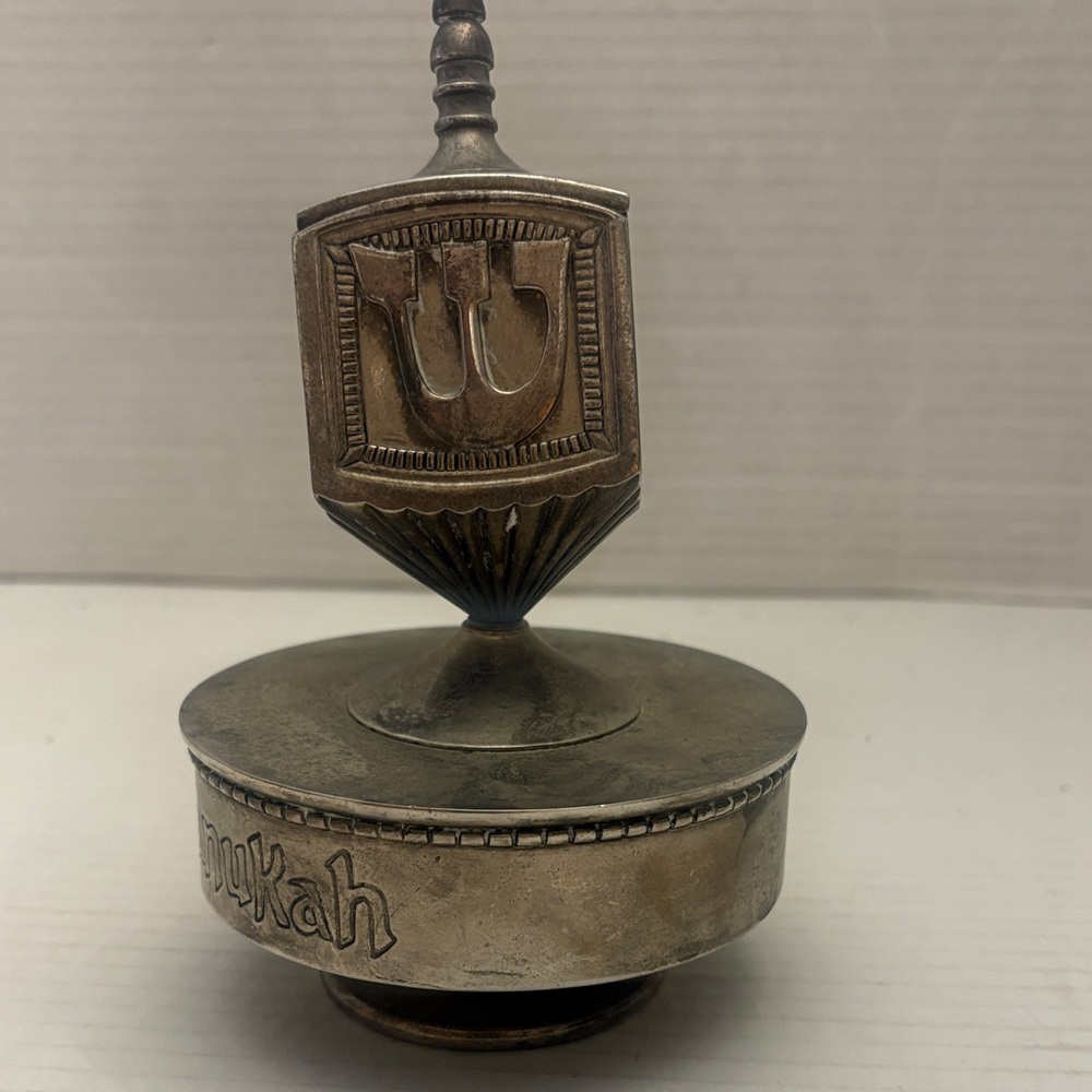 Silver-Tone Hanukkah Dreidel Decorative Accent Plays music